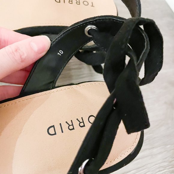 Torrid Black Faux Suede Ankle Wrap Espadrille Demi Wedge - Picture 6 of 9